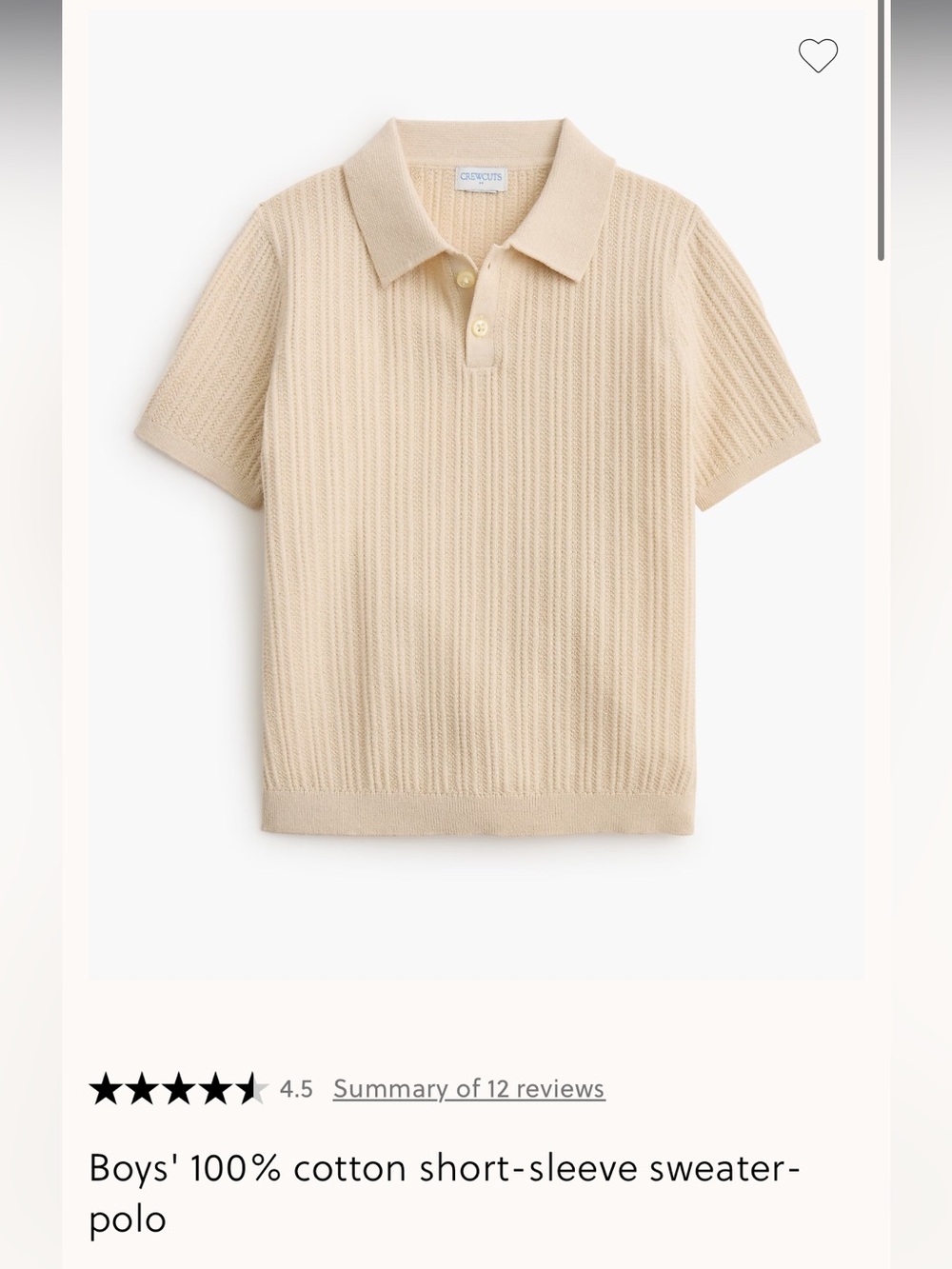 Crew cuts NWT Cream Polo
